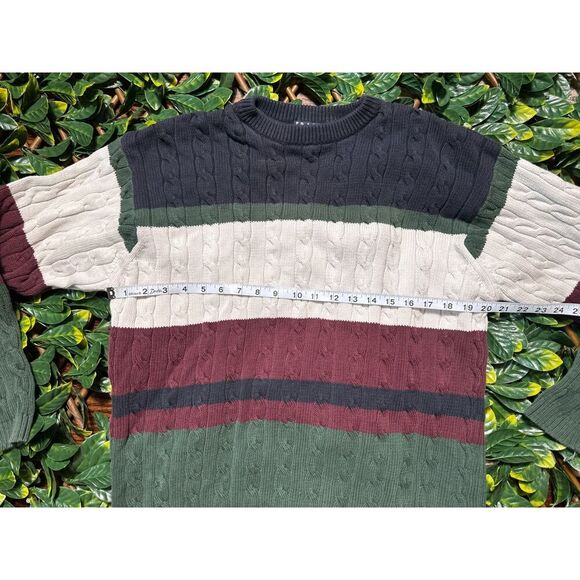 Vintage TRADER BAY 100% Cotton Cable Knit Striped Sweater Size Large - Picture 4 of 5